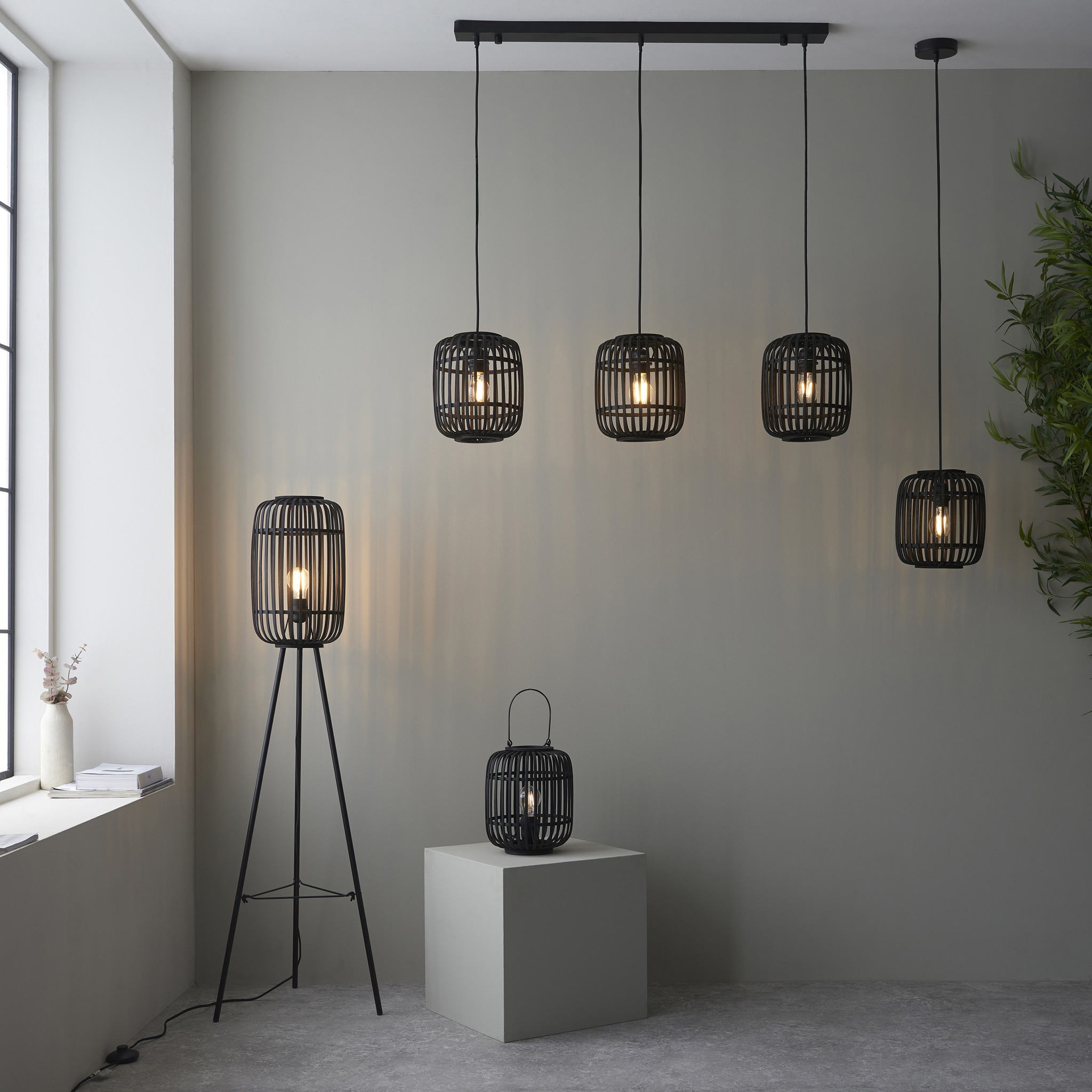 Black bamboo table lamp deals
