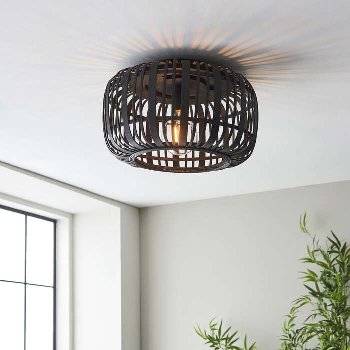 Roman - Black Bamboo Flush Ceiling Light