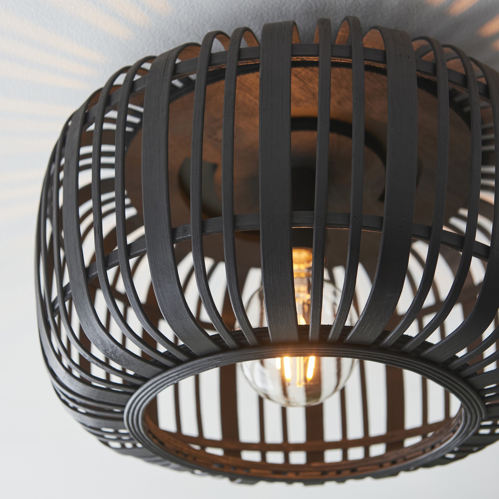 Roman - Black Bamboo Flush Ceiling Light - Lightbox