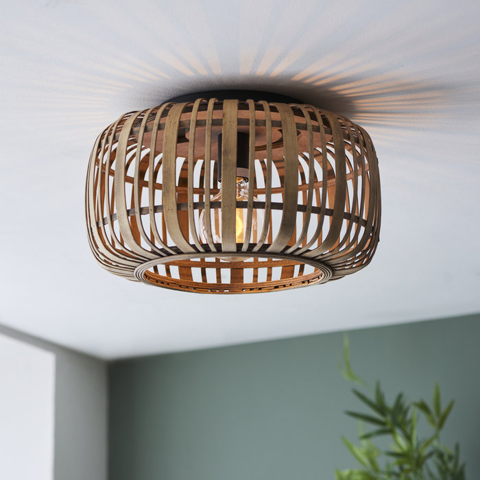 Roman - Natural Bamboo Flush Ceiling Light