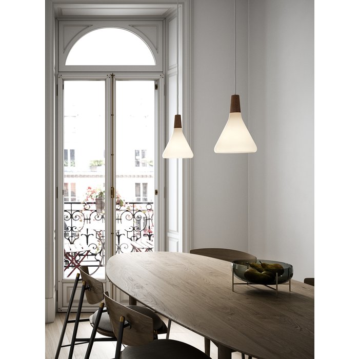 Nari - White Metal and Wood Scandi Pendant - Small