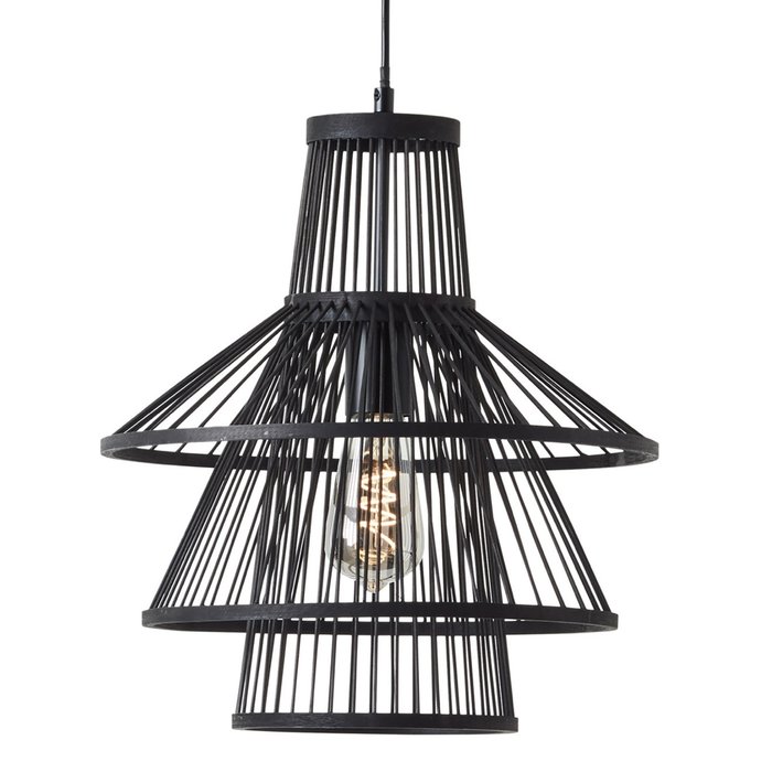 Mina - Black Rattan Tiered Cage Pendant