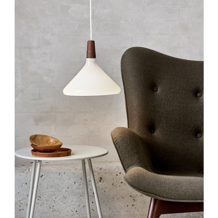 Nari - White Glass and Wood Scandi Pendant - Medium