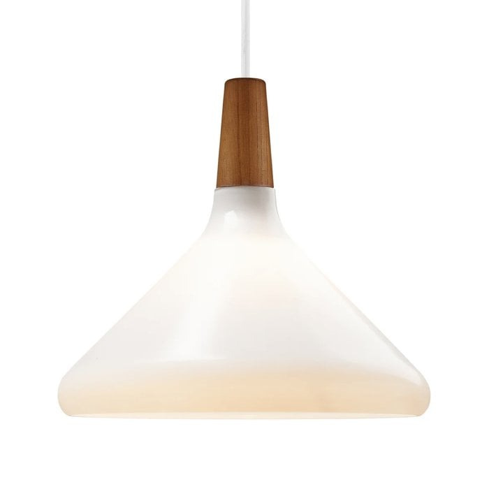 Nari - White Glass and Wood Scandi Pendant - Medium