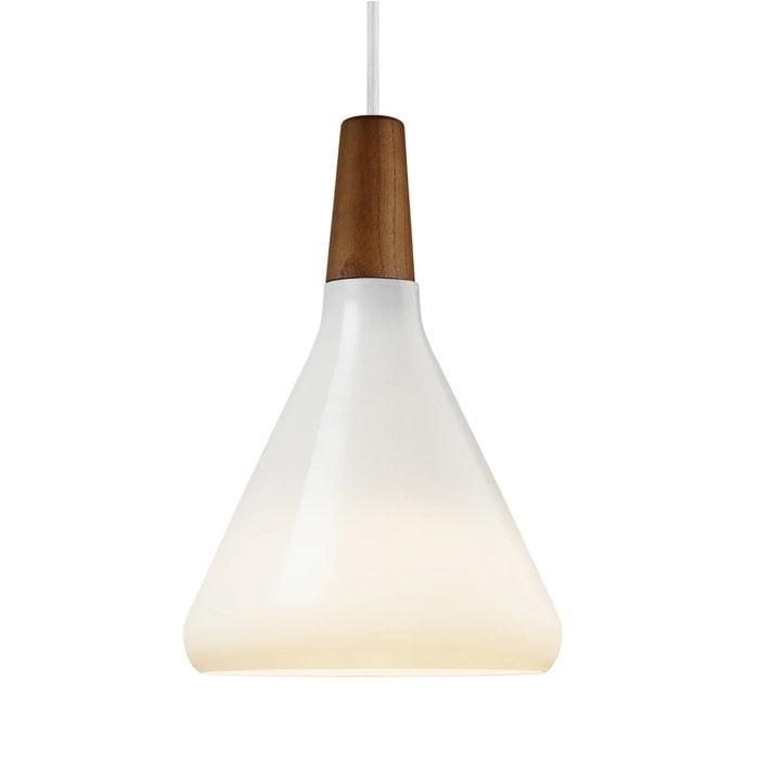 Nari - White Glass and Wood Scandi Pendant - Small