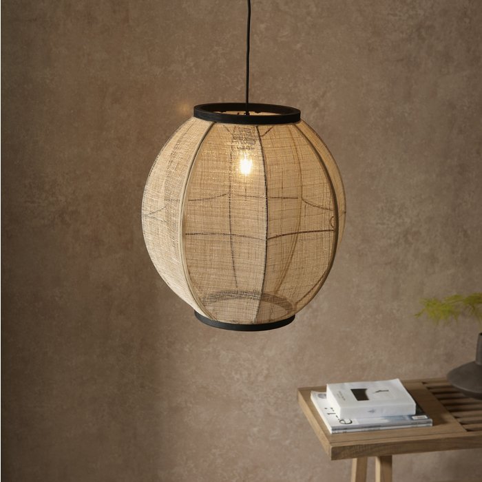 Zara - Large Round Pendant with Bamboo & Linen Shade