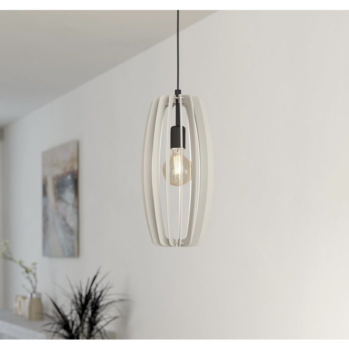 Zarra - Modern Pendant with Wooden Grey Vertial Louvred Shades