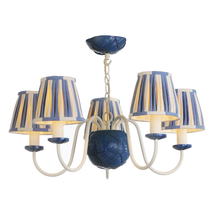 Bodkin - 5 Light Pendant Persian Blue & Striped Indigo Shades - David Hunt