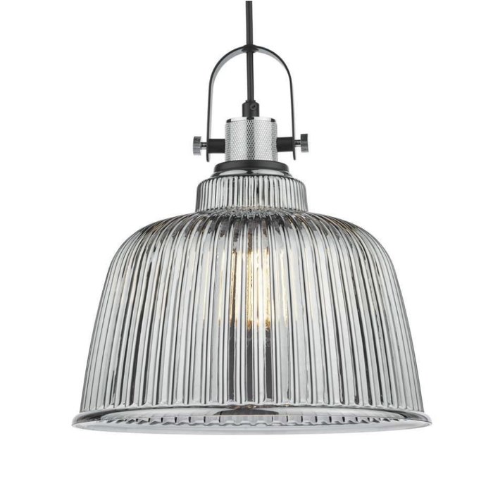 Rhode Single Large Pendant Light - Polished Chrome Smoked Glass