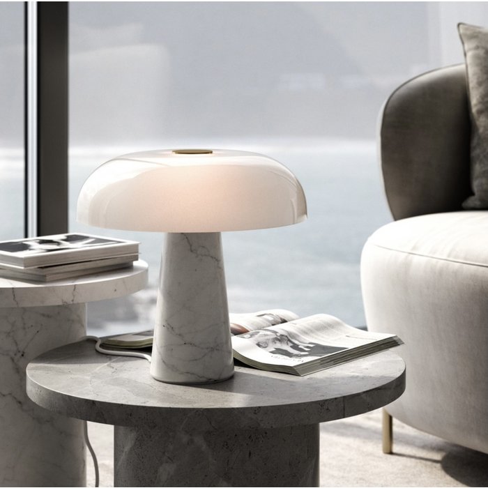 Glansig - White Marble Scandi Table Lamp