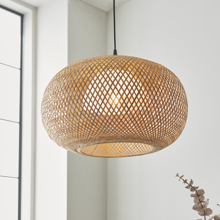 Mali - Inner Glass and Outer Bamboo Shade Pendant