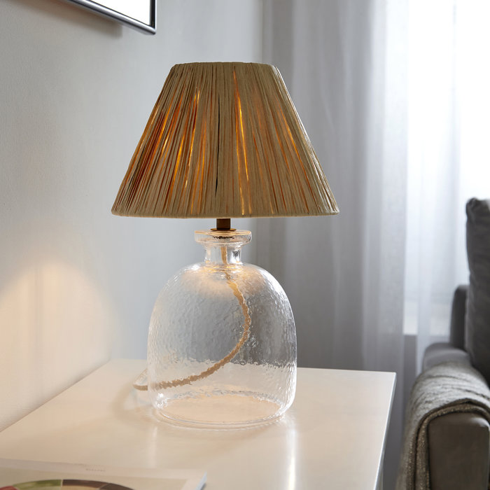 Lila - Textured Glass and Hand Wrapped Raffia Shade Table Lamp