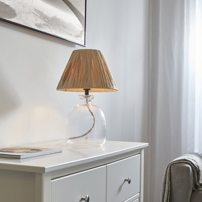 Lila - Textured Glass and Hand Wrapped Raffia Shade Table Lamp