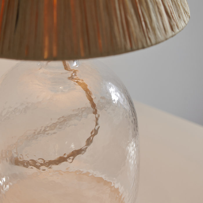 Lila - Textured Glass and Hand Wrapped Raffia Shade Table Lamp