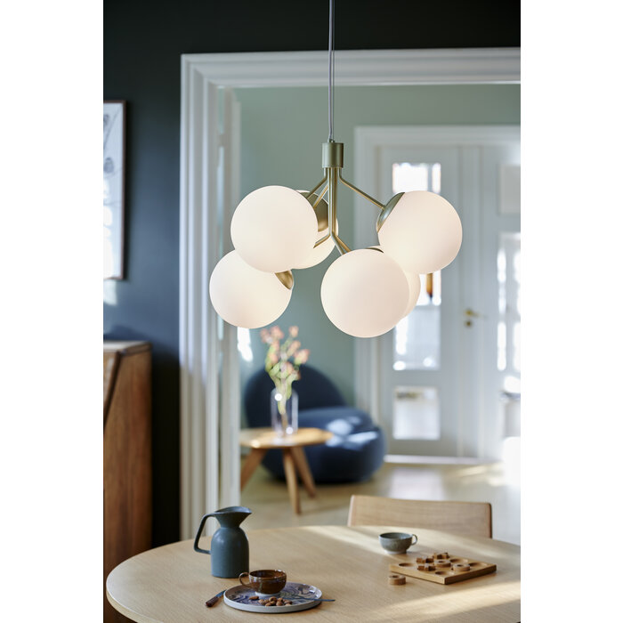 Ivoni - Brass & Opal 6 Light Pendant - Scandi Lighting