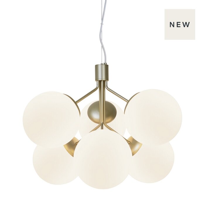 Ivoni - Brass & Opal 6 Light Pendant - Scandi Lighting