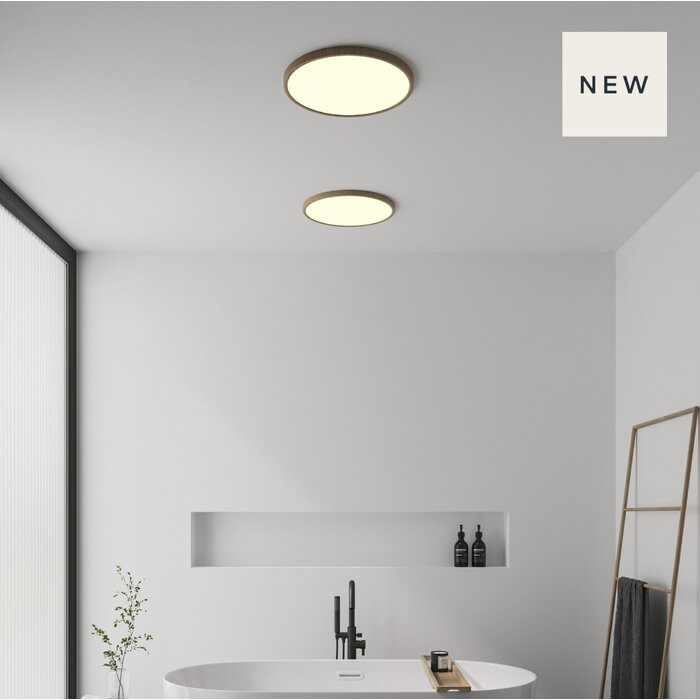 Ida - Kitchen & Bathroom Ultra-Slim 2700K LED Flush Ceiling Light - Wood - IP54 - Large - Dimmable