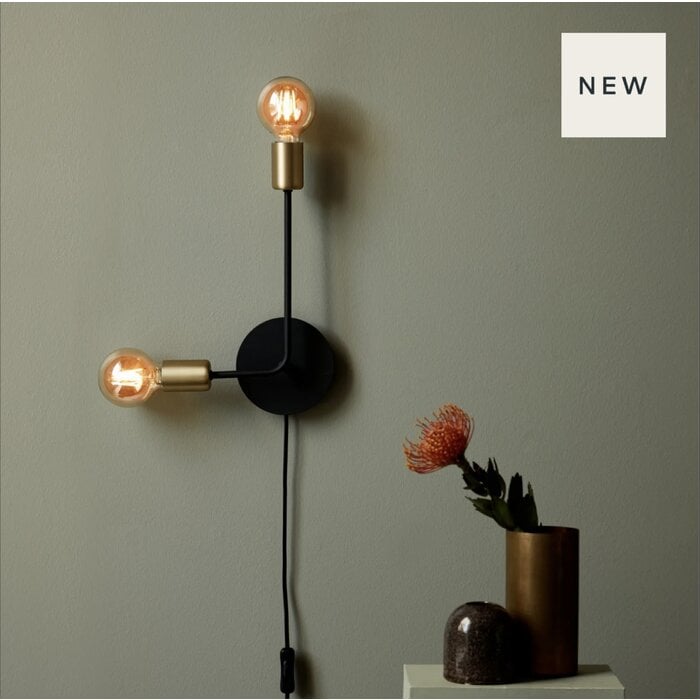 Josie - Industrial Wall Light - Plug-in - Black and Brass