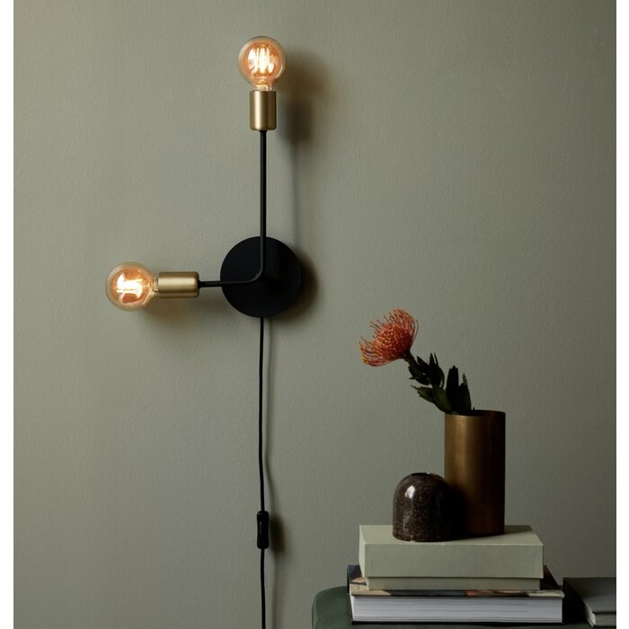 Josie - Industrial Wall Light - Plug-in - Black and Brass