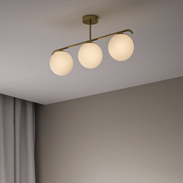 Gratitude - Brass and Opal Glass Semi-Flush Scandi Ceiling Light