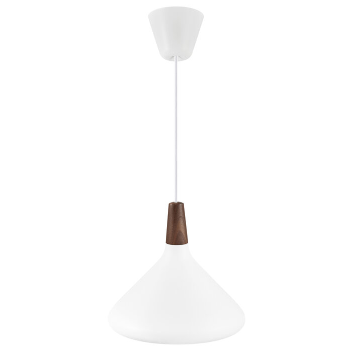 Nari - White Metal and Wood Scandi Pendant - Medium