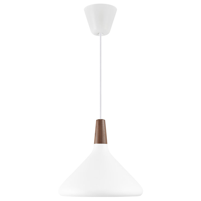 Nari - White Metal and Wood Scandi Pendant - Medium