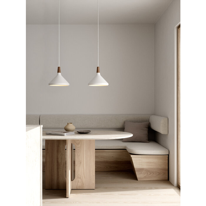 Nari - White Metal and Wood Scandi Pendant - Medium