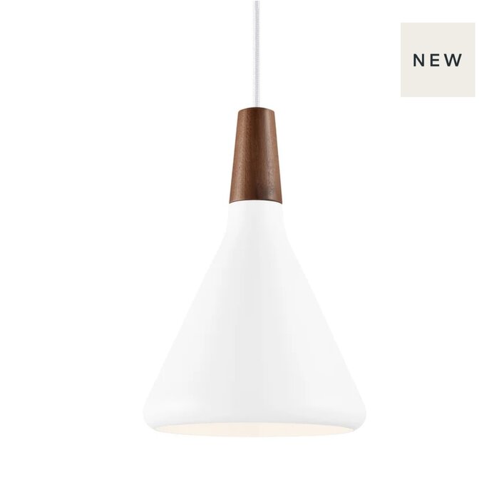 Nari - White Metal and Wood Scandi Pendant - Small