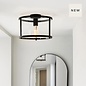 Hopton - Modern Classic Flush Glass Lantern Ceiling Light - Black