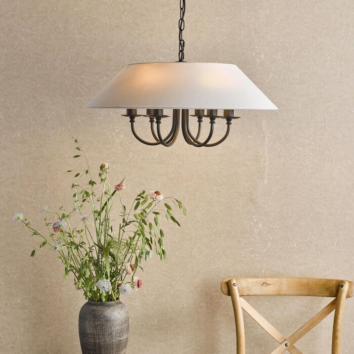 Siran - 6 Light Black Shadelier Feature Pendant with White Linen Shade
