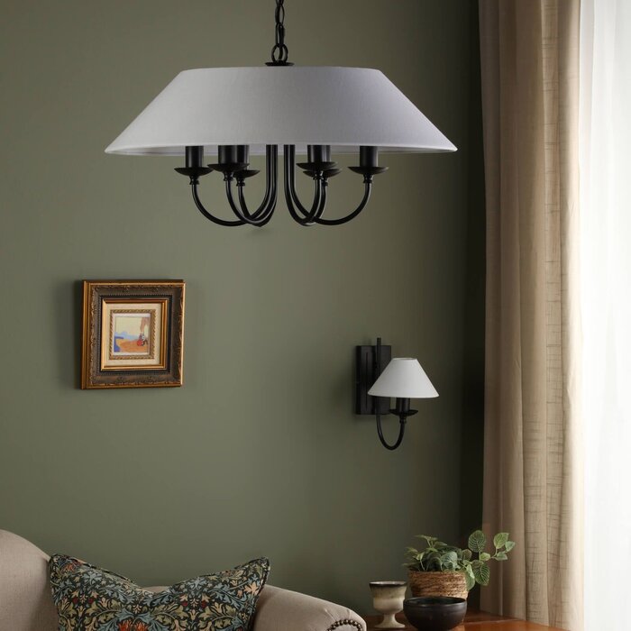 Siran - 6 Light Black Shadelier Feature Pendant with White Linen Shade