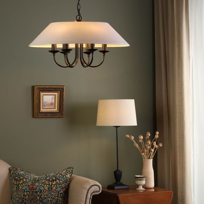 Siran - 6 Light Black Shadelier Feature Pendant with White Linen Shade