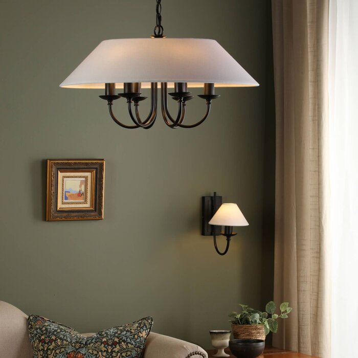 Siran - 6 Light Black Shadelier Feature Pendant with White Linen Shade