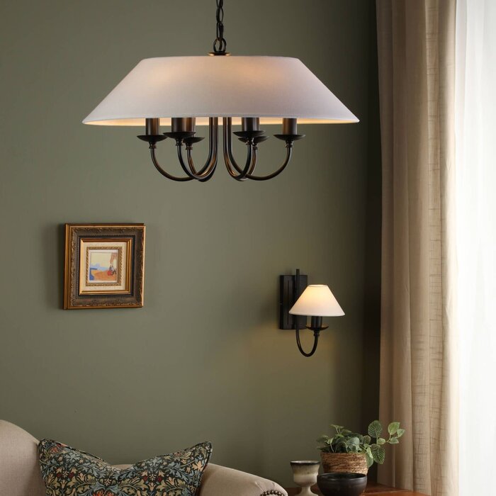 Siran - Black Wall Light with White Linen Shade