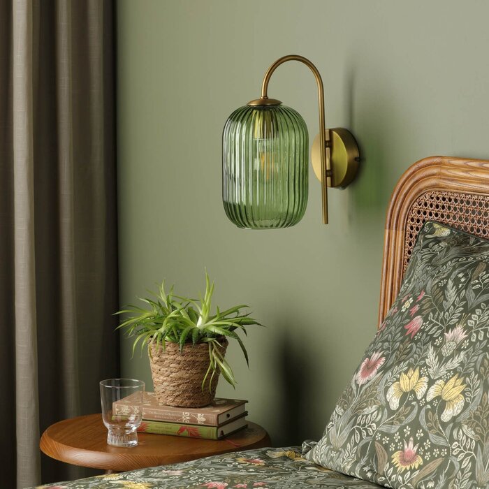 Idra Wall Light Aged Bronze and Green Ribbed Glass