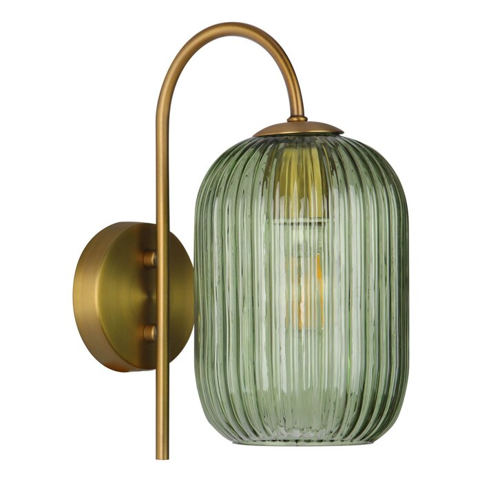 Idra Wall Light Aged Bronze and Green Ribbed Glass