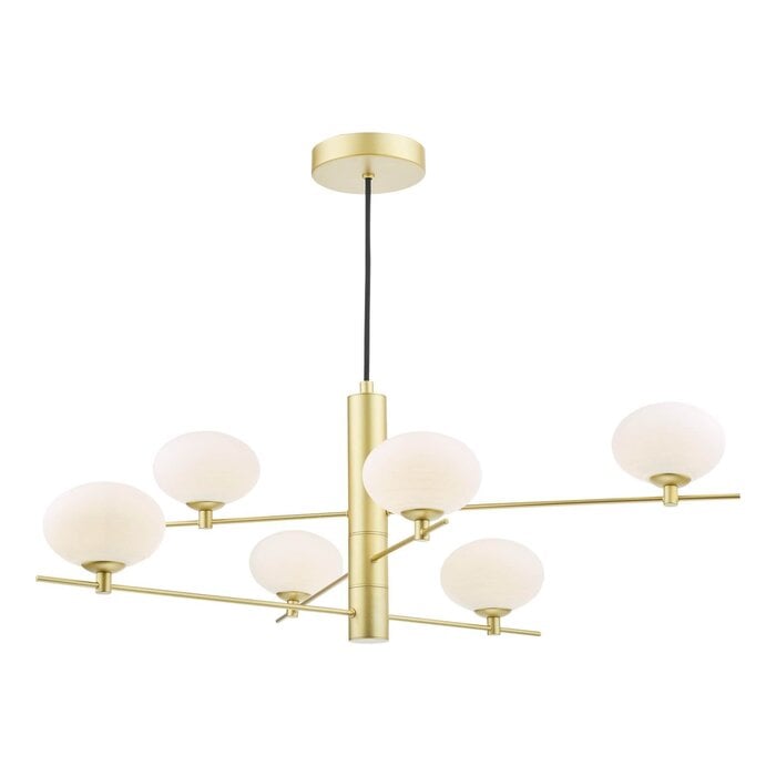 Robin - 6 Light Minimalist Chandelier Pendant Satin Gold and Opal Glass