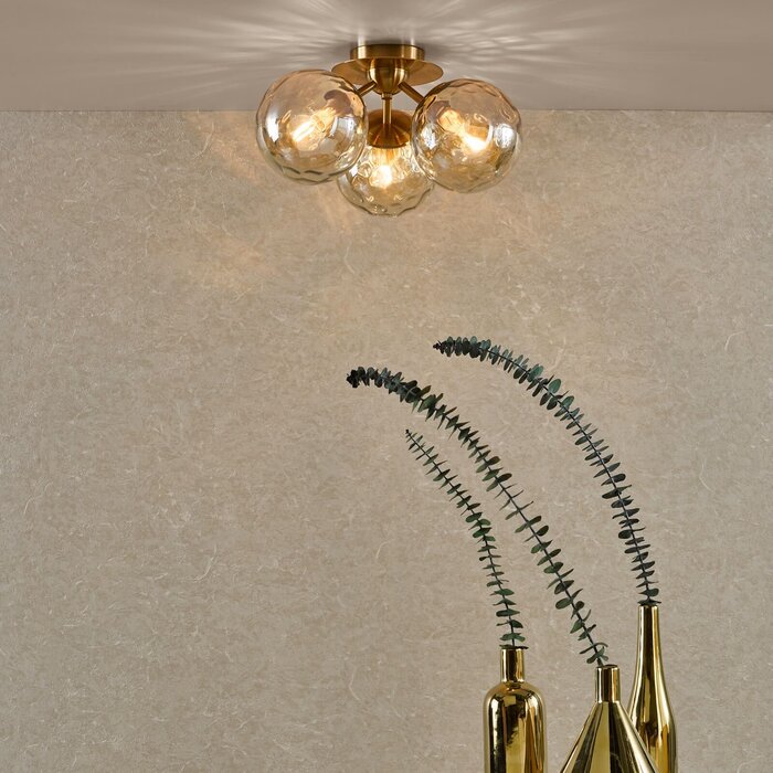 Celia - Low Ceiling Amber Dimpled Glass Ceiling Light