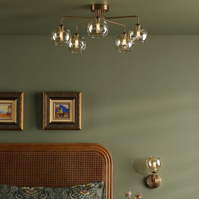 Freya - 5 Light Semi-Flush Antique Bronze & Champagne Dimpled Glass