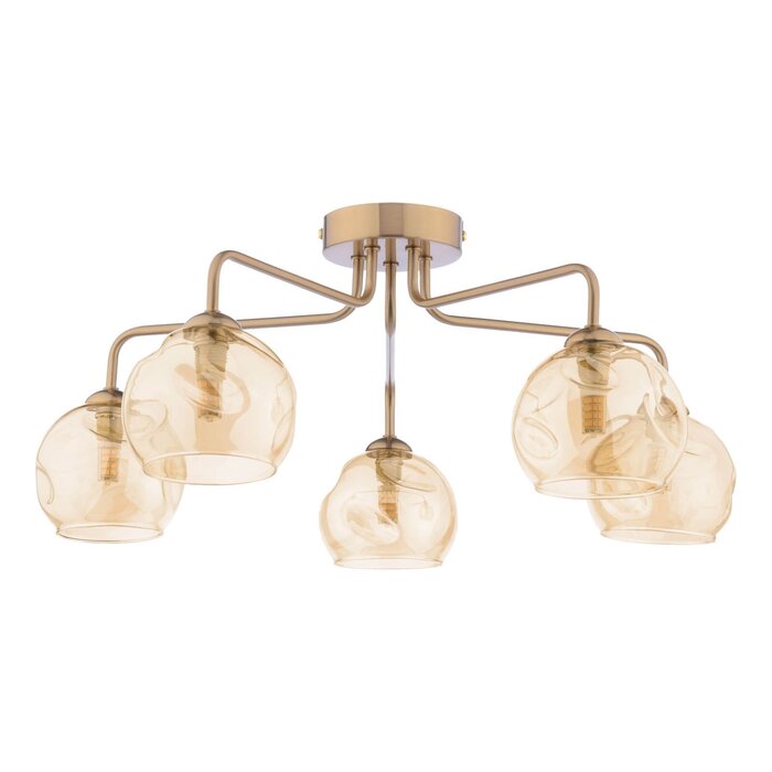 Freya - 5 Light Semi-Flush Antique Bronze & Champagne Dimpled Glass