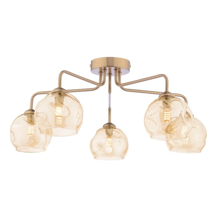 Freya - 5 Light Semi-Flush Antique Bronze & Champagne Dimpled Glass