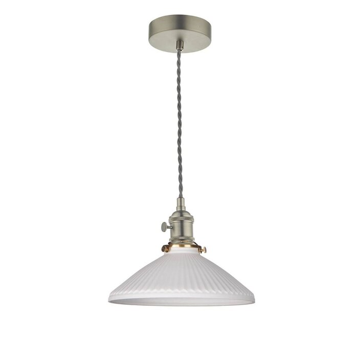 Hadano Pendant Antique Chrome & Ceramic Shallow Shade