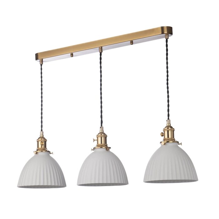 Hadano - Domed Ribbed Ceramic 3 Light Bar Pendant - Natural Brass