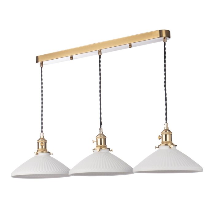 Hadano - Shallow Ceramic Shade 3 Light Bar Pendant - Natural Brass