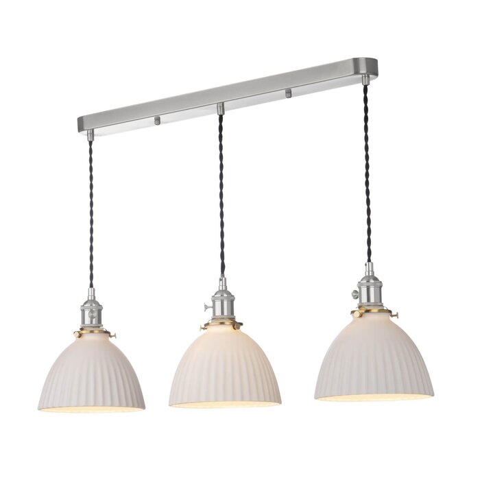 Hadano - Domed Ribbed Ceramic Bar Pendant Light - Antique Chrome