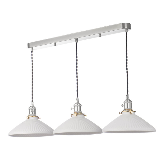 Hadano - Shallow Ceramic Shade 3 Light Bar Pendant - Antique Chrome