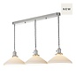 Hadano - Shallow Ceramic Shade 3 Light Bar Pendant - Antique Chrome