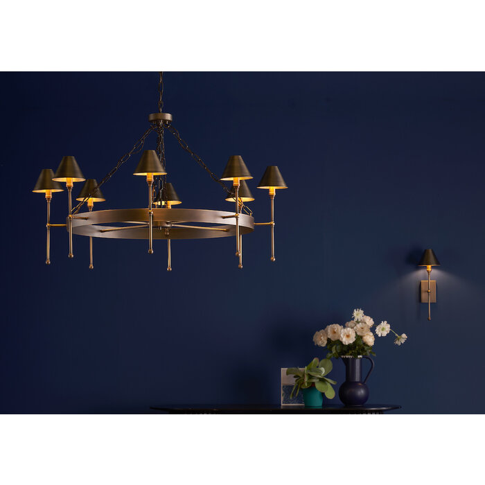 Durrell Single Brass Wall Light with Conical Brass Shade - David Hunt