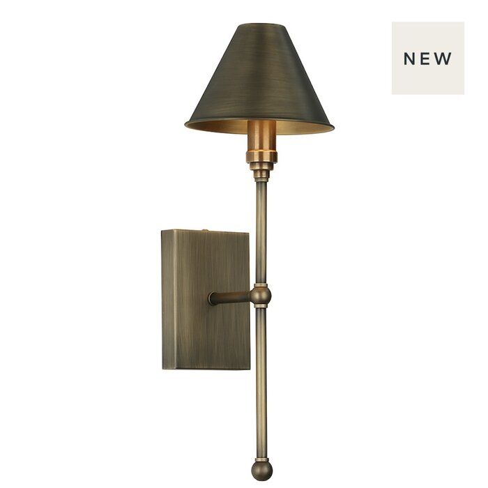 Durrell Single Brass Wall Light with Conical Brass Shade - David Hunt