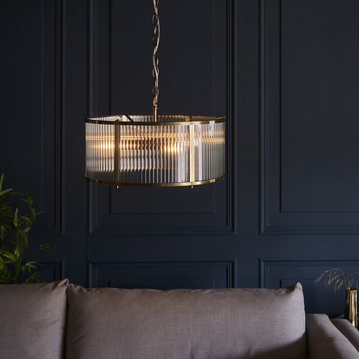 Morgan - Ribbed Glass and Antique Brass Feature Pendant